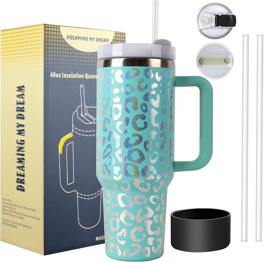 40oz Tumbler with Handle, H2.0 Tumbler Reusable Vacuum, Insulated Tumbler With Lid and Straws, In... | Amazon (US)