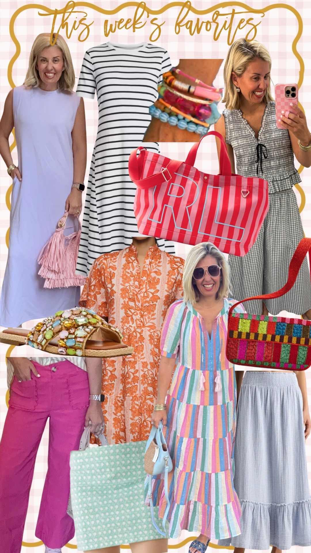 The best of the best according to yall! 

Purple dress- small
Stripe dress- small
Red stripe bag (I have the large and medium)
Black and white set- small top & skirt
Bling sandals- i sized down to 7
Pink scallop pocket pant- 26
Orange dress- size small
Colorful maxi- size small
Blue checked skirt- size xs
Green skort- size 4
Natasha’s stack- I always opt for the smallest size!

Bonus restock- small in the check dress (not pictured but linked)

#LTKdayinmylife #LTKSaleAlert #LTKootd