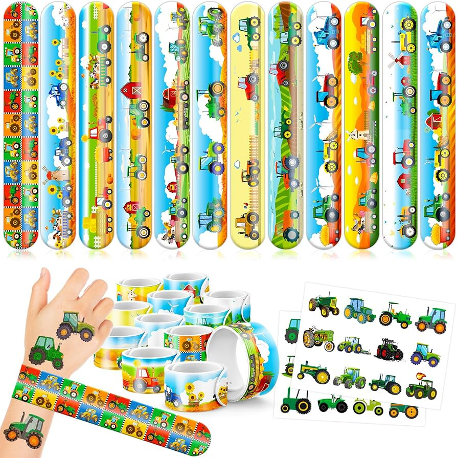 48Pcs Tractor Party Favors 24Pcs Tattoos 24Pcs Slap Bracelets Gift For Kids, Birthday Party Decor... | Amazon (US)