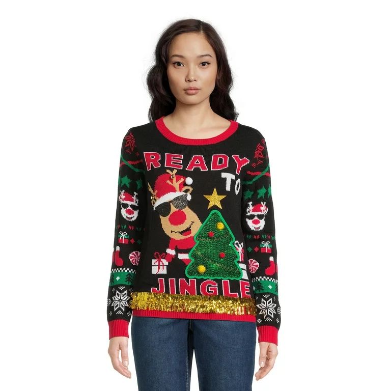 No Boundaries Juniors Christmas Sweater, Midweight, Sizes XS-XXXL - Walmart.com | Walmart (US)