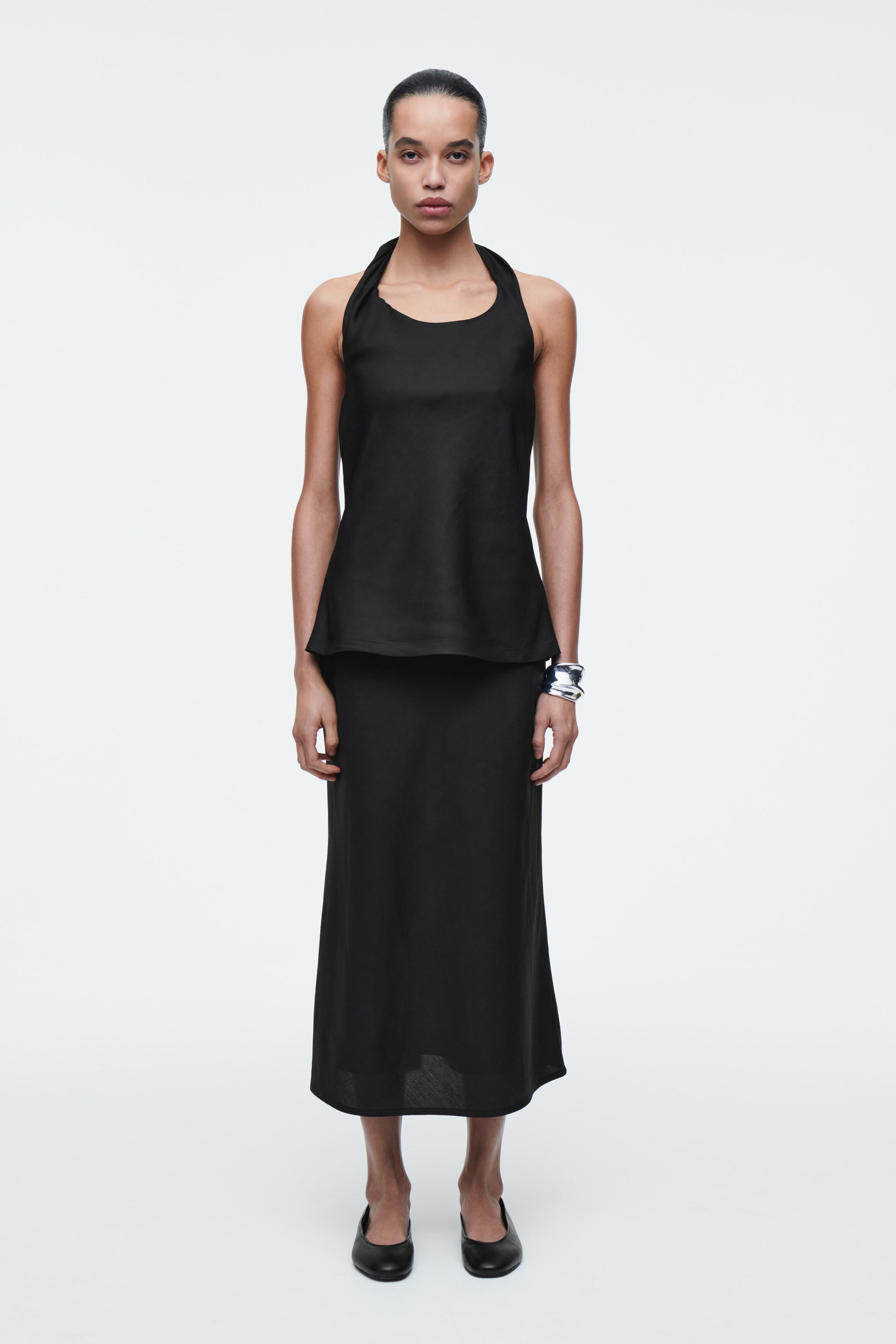 TWIST-DETAIL LINEN-BLEND TOP - BLACK | COS UK