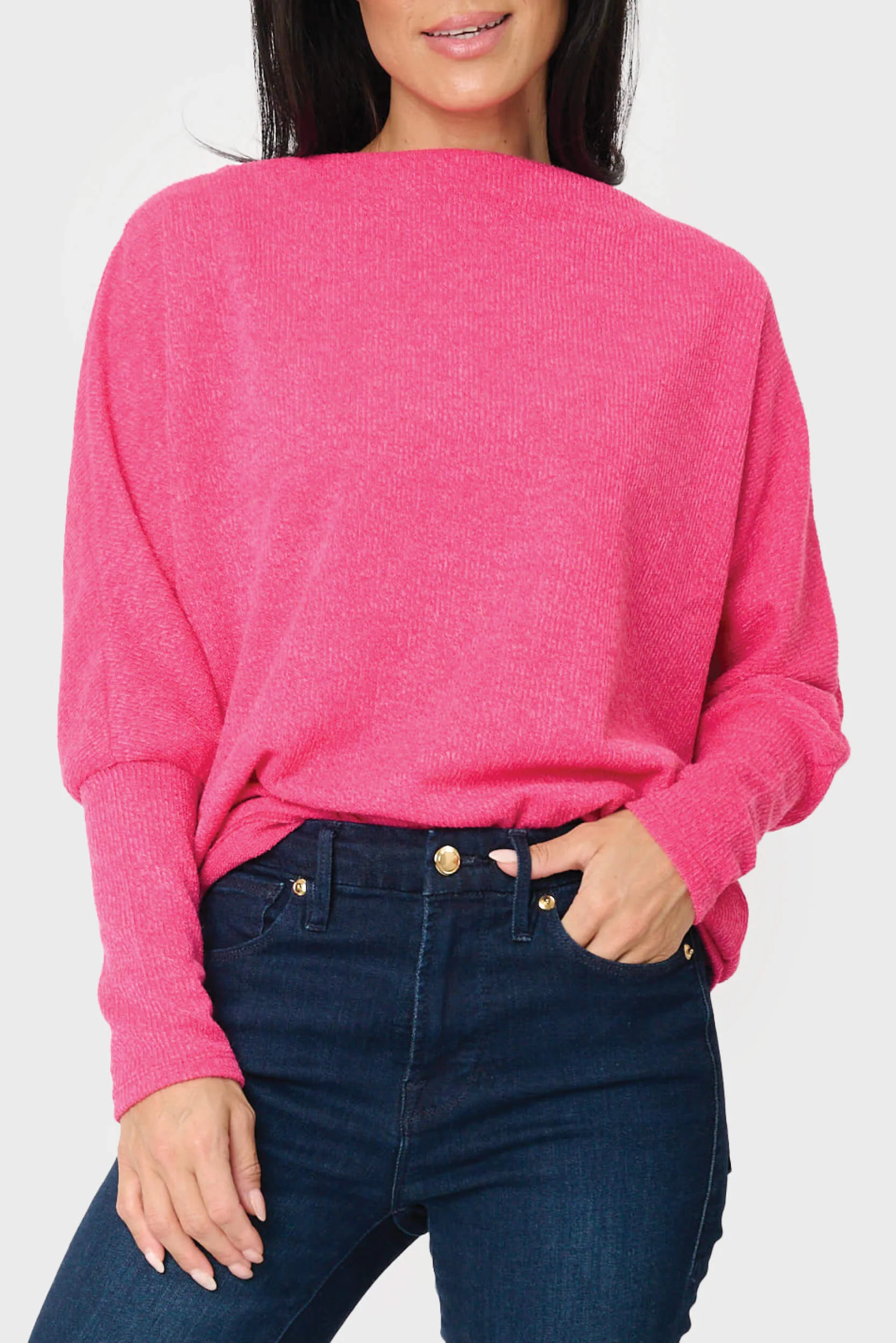 Slouchy Knit Chenille Open Neck Sweater | Gibson