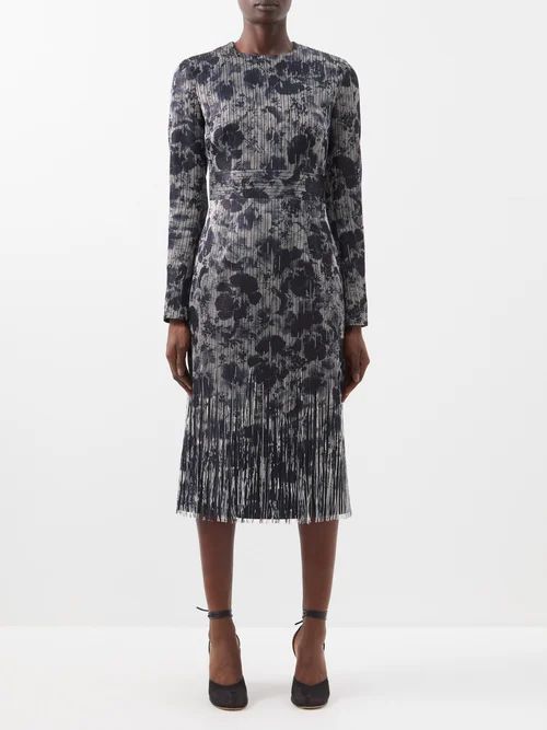 Erdem - Francesca Fringe-trimmed Floral-print Midi Dress - Womens - Navy Multi | Matches (US)
