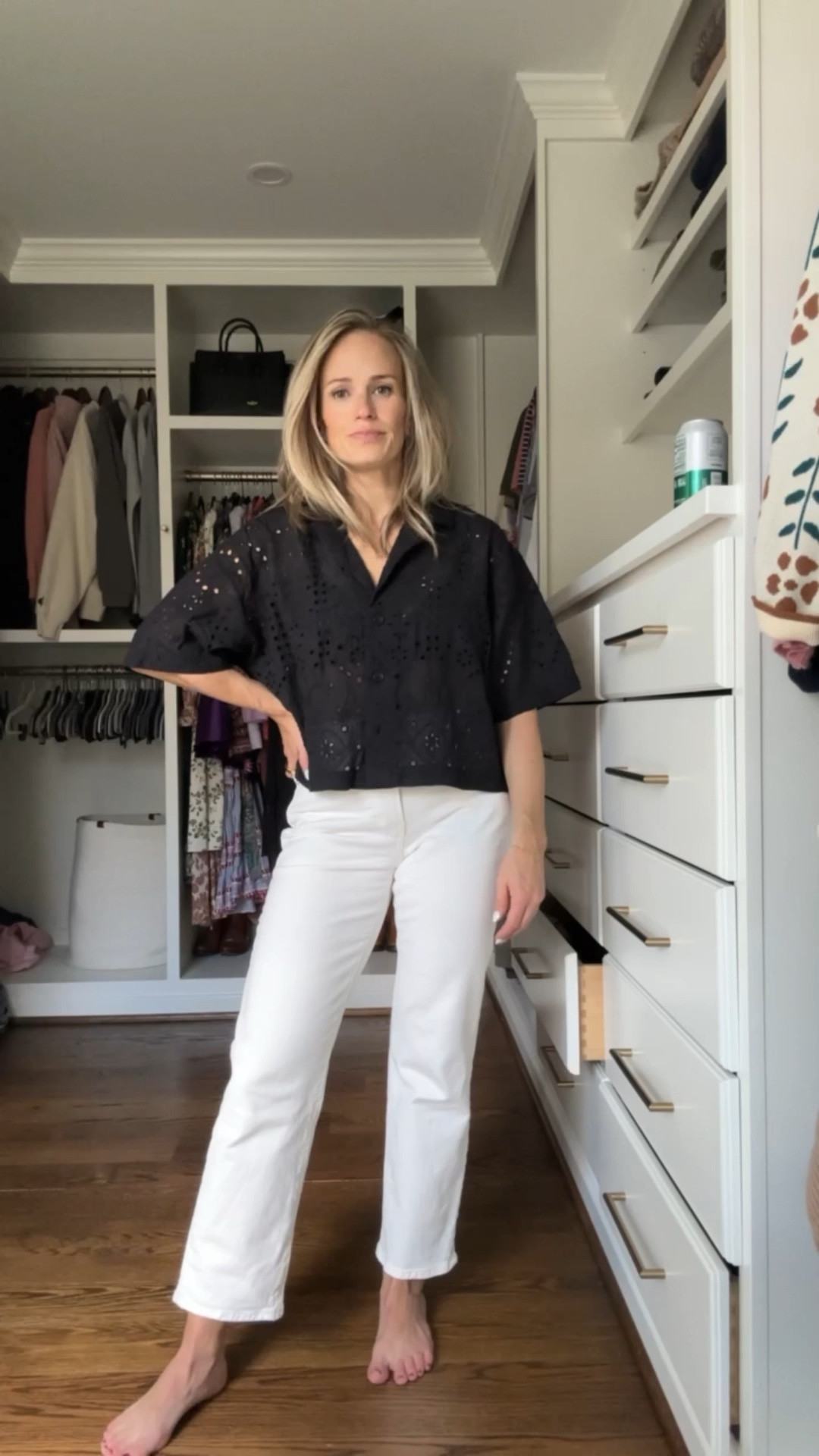 Size small in this black cropped button down blouse. Size 27 in the Abercrombie jean shorts, and size 25 petite in the white straight jeans from Madewell.

#LTKSeasonal #LTKstyletip