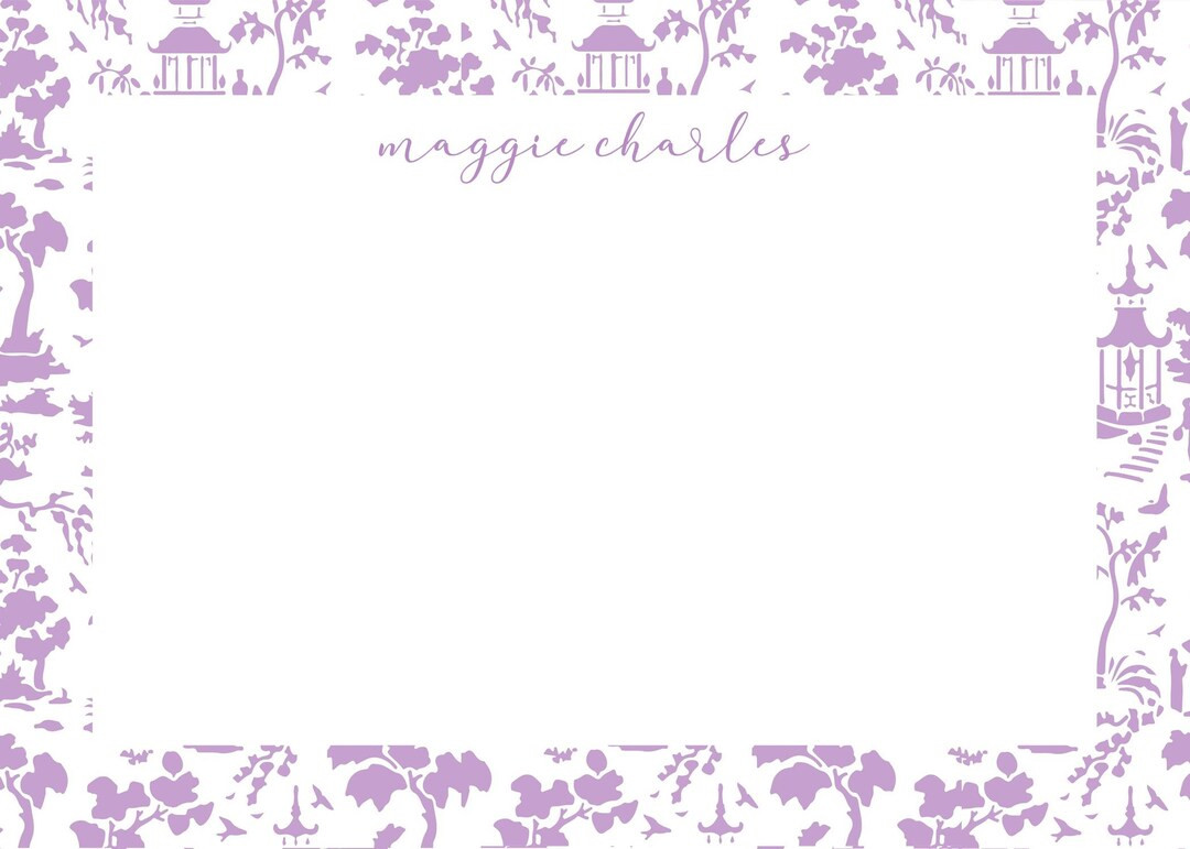 Pagoda Chinoiserie Pattern Notecard, Stationery in LAVENDER - Etsy | Etsy (US)