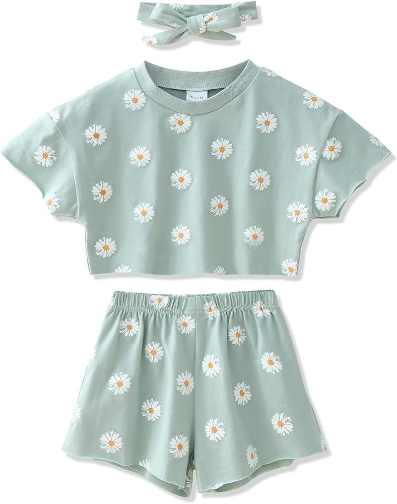 WESIDOM Toddler Girl Clothes Baby Girls Outfits 6M-5T Summer Floral Print Shirt+Shorts+Headband 3... | Amazon (US)