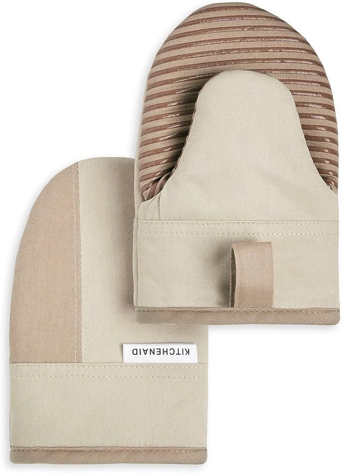 KitchenAid Beacon Two-Tone Non-Slip Mini Oven Mitt Set, Milkshake/Beige, 5.5"x8", 2 Piece | Amazon (US)