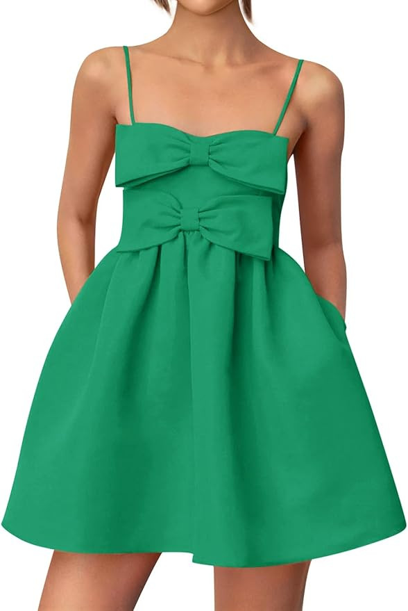 Yousify Womens Cute mini Bow Dresses Spaghetti Strap Elegant Babydoll A Line Short Cocktail Party... | Amazon (US)