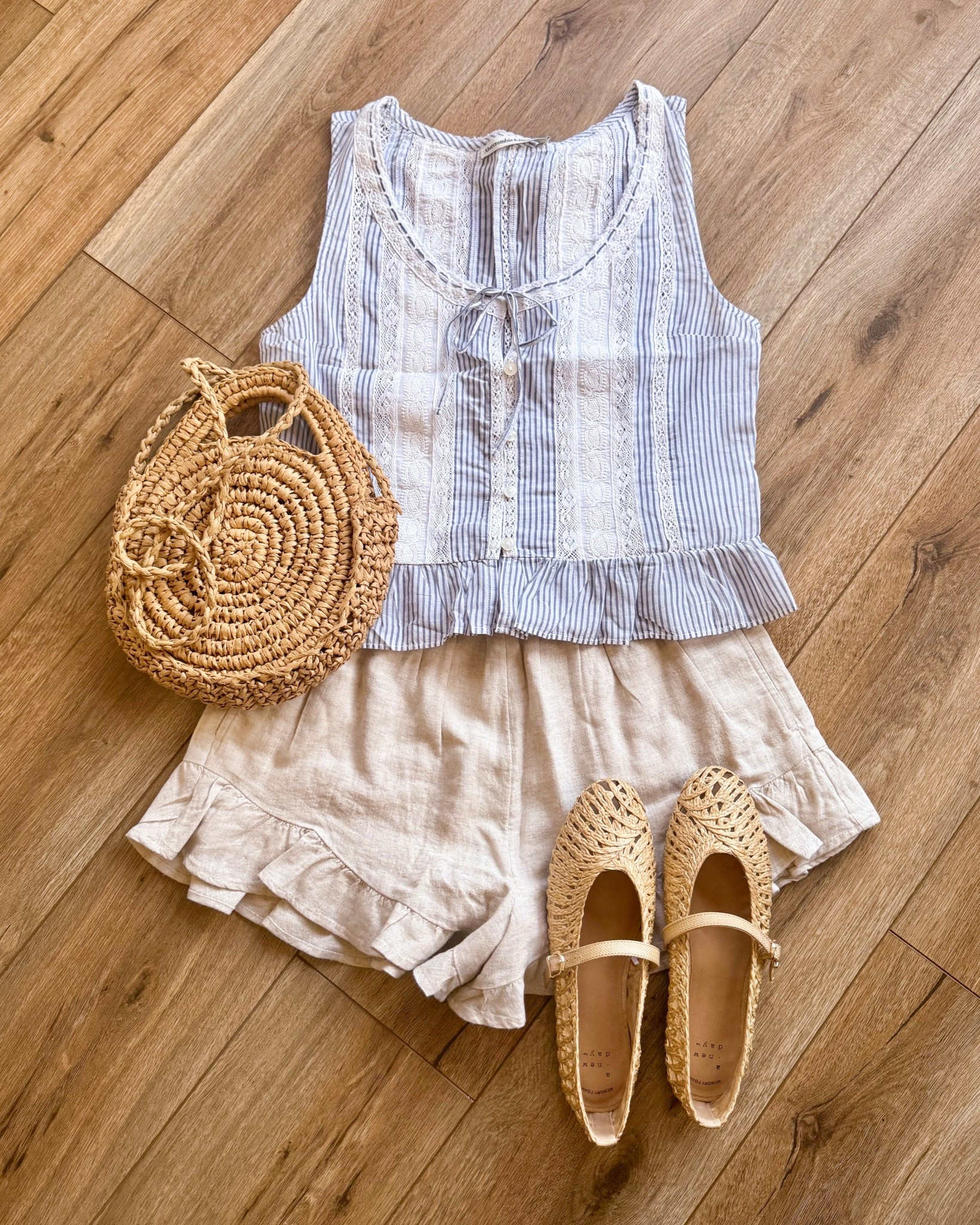 abercrombie style. beach outfit. linen ruffle shorts. beach vacation outfits. spring outfits. summer outfits. 

#LTKSaleAlert #LTKTravel #LTKootd