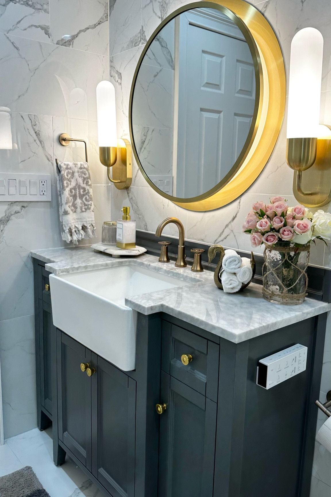 Bathroom Vanity, Vanity Mirror, Vanity Decor, towel Holder, Vase, Flowers @Target #Targethome , sconces , modern bathroom 

#LTKsalealert #LTKFind #LTKhome