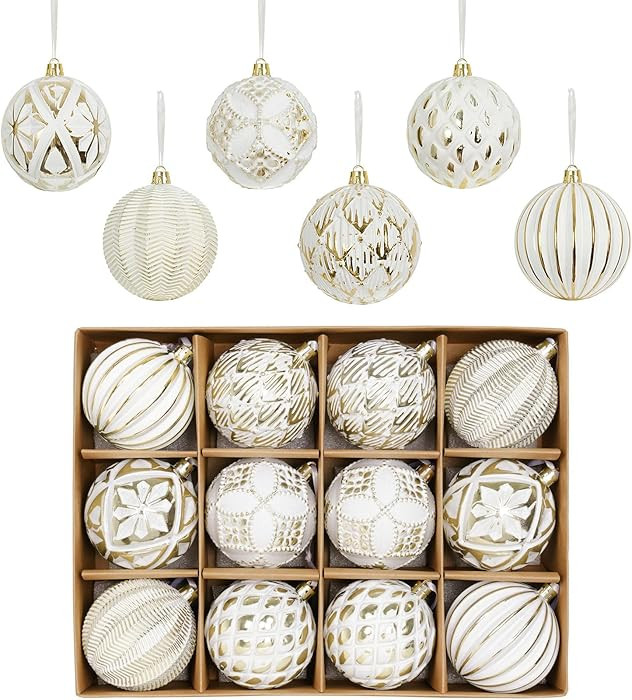 XmasExp Vintage Rustic Christmas Ball Ornaments Sets Neutral Christmas Ornaments Farmhouse Shatte... | Amazon (US)