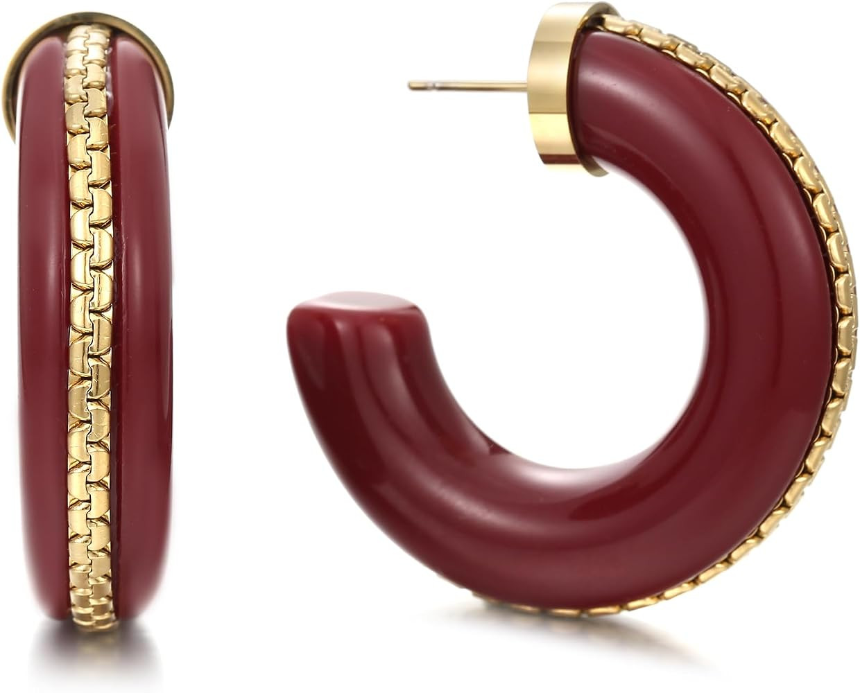 Gold Plated Resin Chunky Hoop Earrings Hypoallergenic Push Back Hoops for Sensitive Ears | Amazon (US)