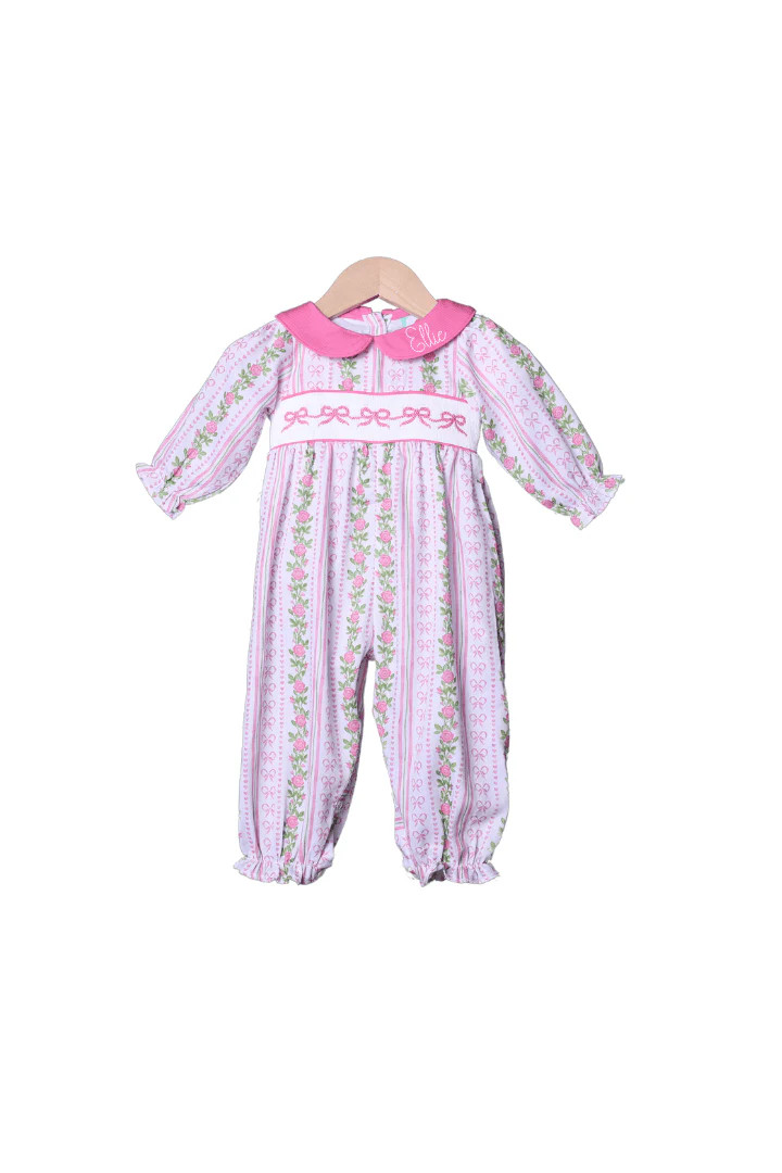 Smocked Bow Fancy Floral Romper | The Smocked Flamingo
