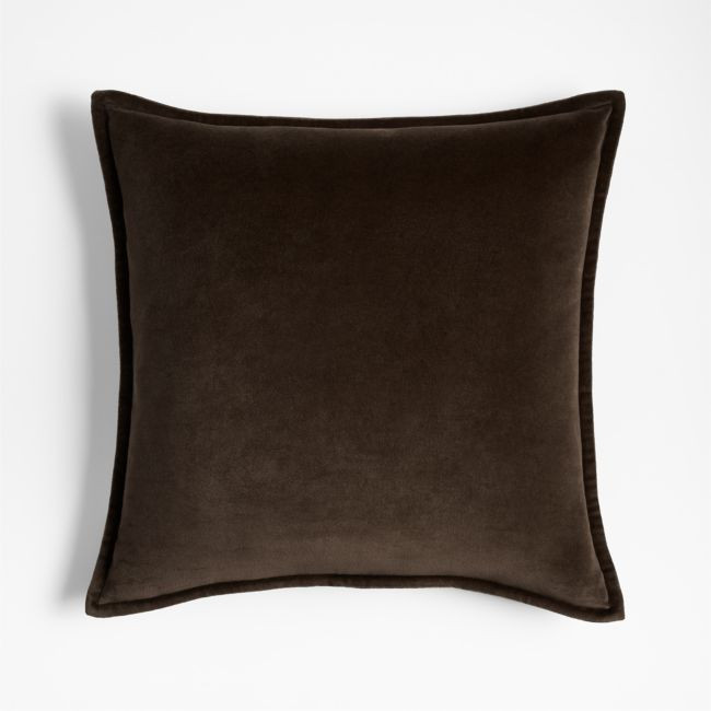 Deep Brown 20""x20"" Washed Organic Cotton Velvet Throw Pillow Cover | Crate & Barrel