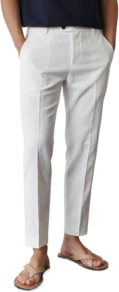 GINGTTO Linen Pants Men Slim Fit Elastic Waistband Lightweight Summer Beach Fashion Casual Pant | Amazon (US)