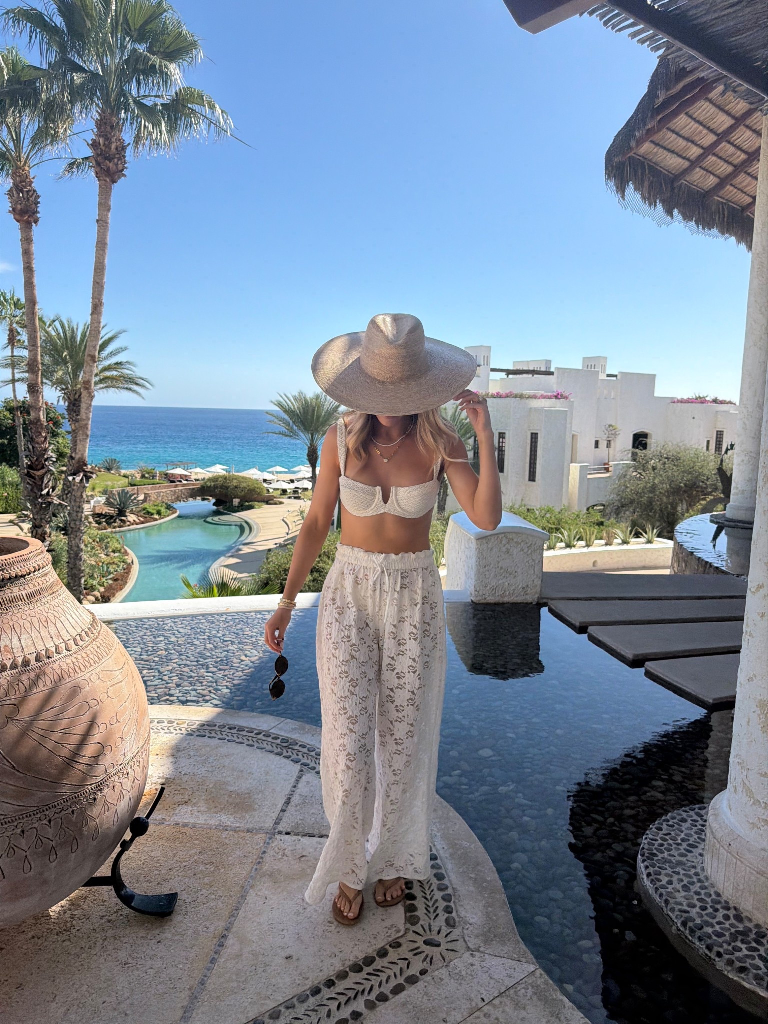 Wearing a S in swimsuit 
4 in pants 