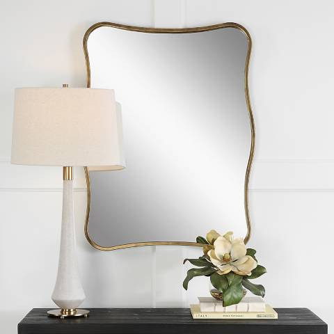 Pavia Antiqued Gold 28" x 36" Curvy Vanity Wall Mirror - #741F9 | Lamps Plus | Lamps Plus