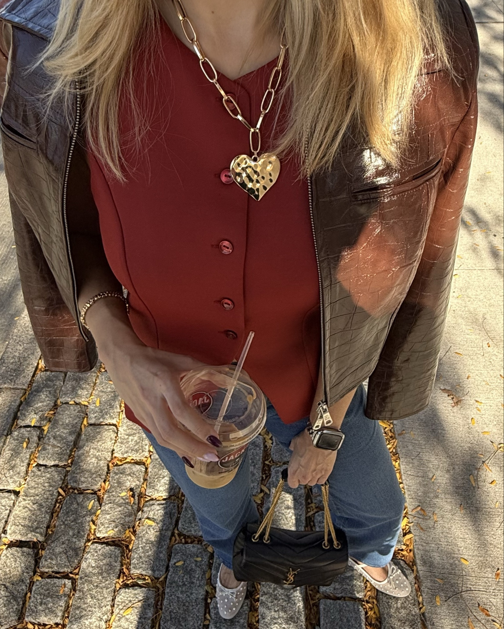 Easy fall outfit idea:
red vest - size small 
straight leg jeans in retro wash color - size 2
Brown leather jacket - size small 
Pearl ballerinas - true to size

Fall trend, New York outfit, autumn outfit, fall jacket, fall shoes, #styletip, #seasonal,  autumn 2024, business casual, Walmart fashion, ballet flats, leather jacket outfit

#LTKCyberWeek 

#LTKWorkwear #LTKStyleTip