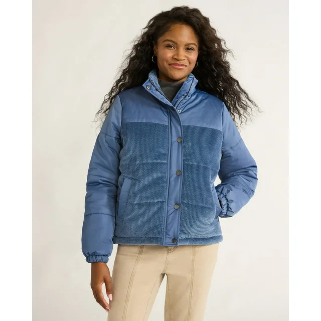 Time and Tru Women's and Women’s Plus Mixed Media Puffer Jacket, Sizes XS-3X | Walmart (US)