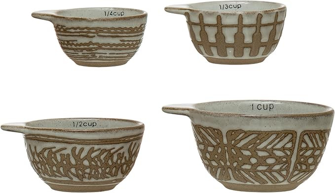 Creative Co-Op, White, Stoneware Measuring Cups with Wax Relief Pattern, Set of 4, 4.75" | Amazon (US)