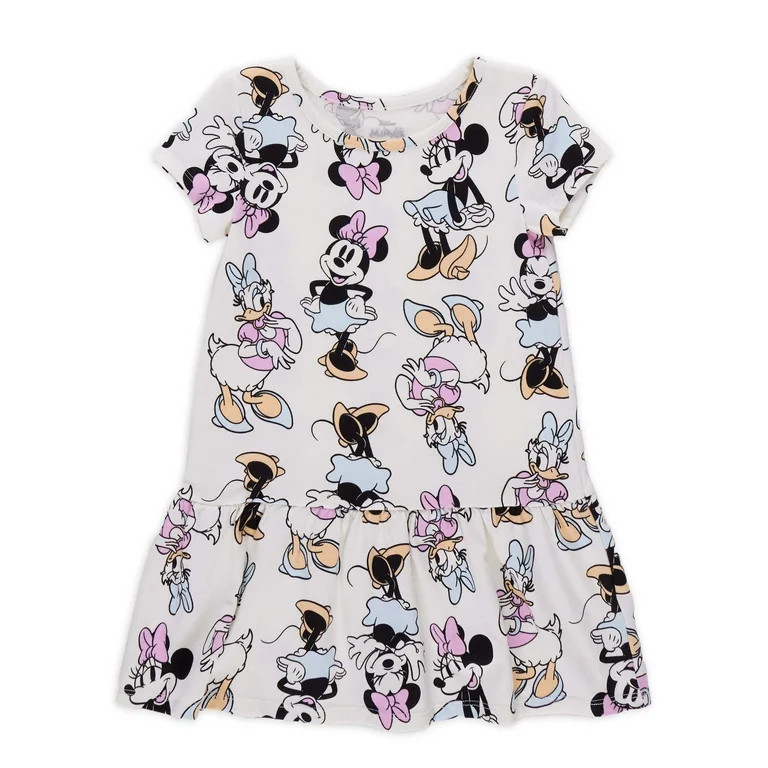 Minnie Mouse Toddler Girl Short Sleeve Drop Waist All Over Print Dress, Sizes 12M-5T | Walmart (US)