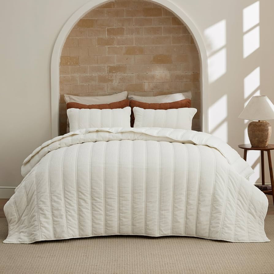 Bedsure Luxury Velvet Quilt Queen Size - Lightweight Velvet Ivory Fluffy Comforter Set, Oversized... | Amazon (US)