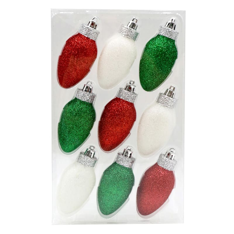 9-Count Glittered Shatterproof Bulb Ornaments, 3.15" | At Home