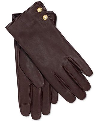 Lauren Ralph Lauren Leather Button Touch Gloves & Reviews - Handbags & Accessories - Macy's | Macys (US)