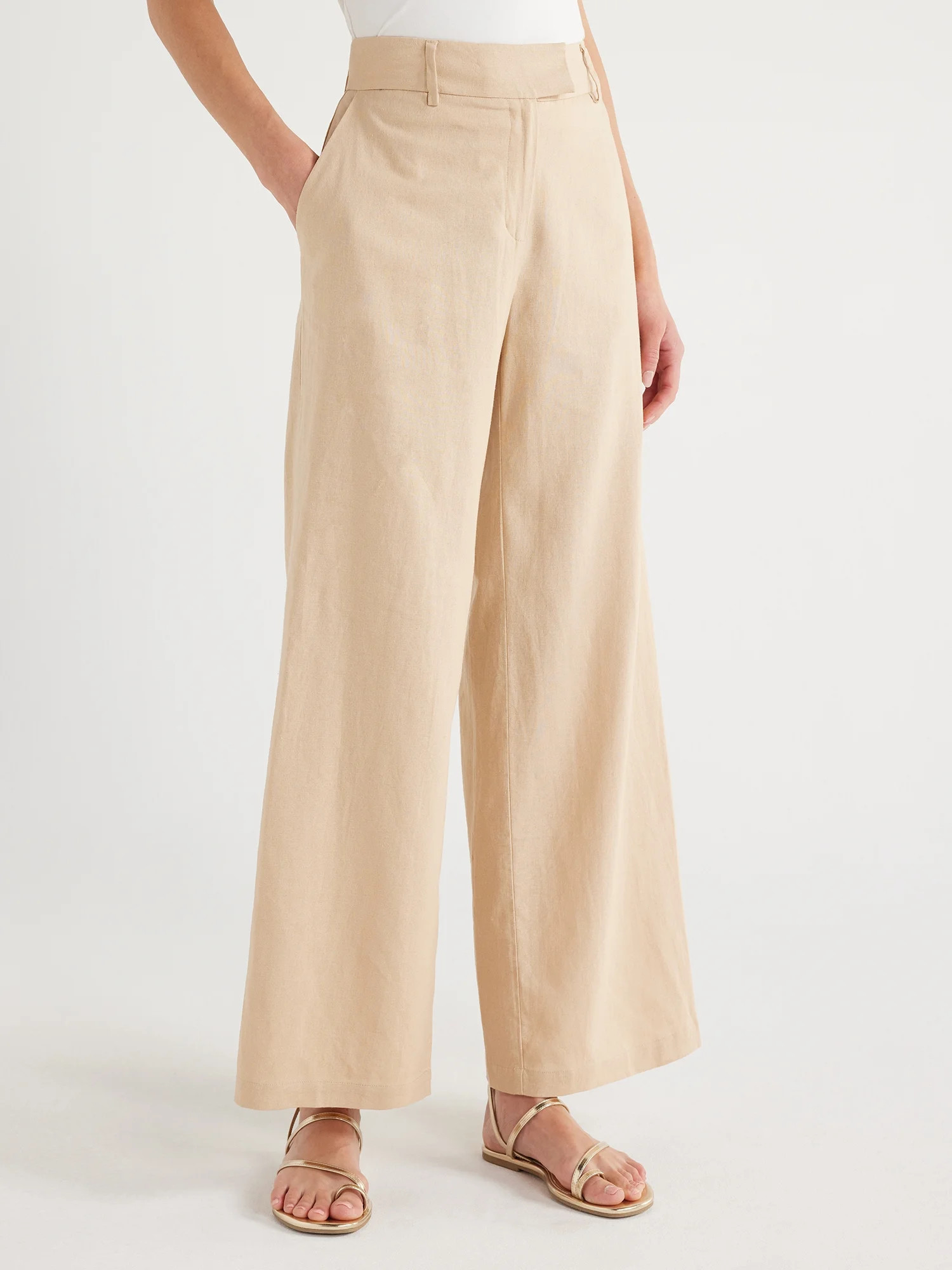 Scoop Women's Tailored Linen Blend Pants with Wide Leg, Sizes 0-18, 31.5’’ Inseam | Walmart (US)