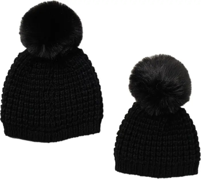 Mommy & Me Faux Fur Pompom Beanie Set | Nordstrom Rack