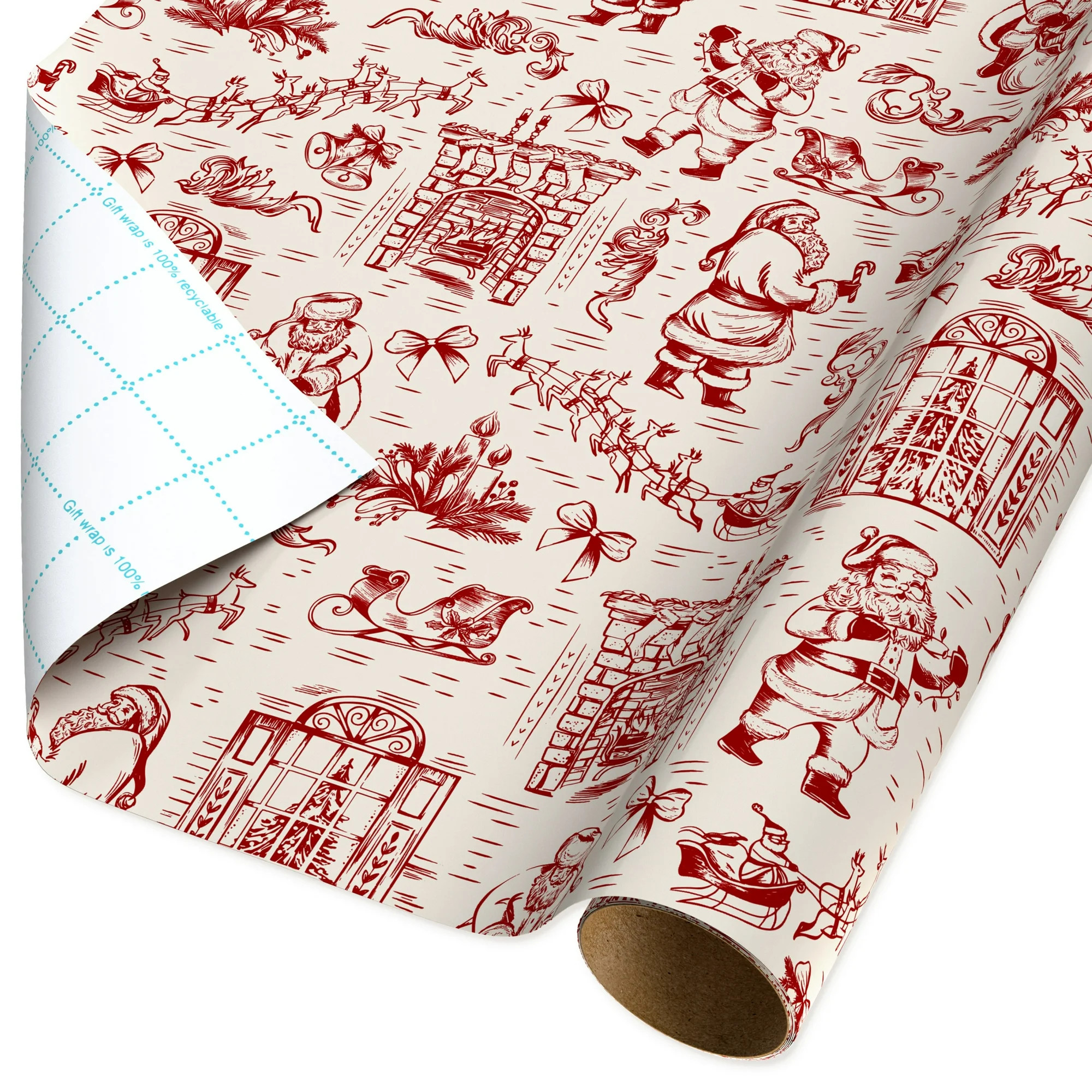 Red and Ivory Vintage Toile Art Christmas Wrapping Paper, 160 sq ft, by Holiday Time | Walmart (US)