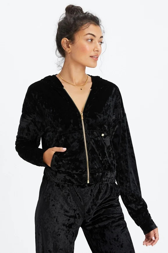 Crushed Velour Zip Up Hoodie | Fabletics - North America