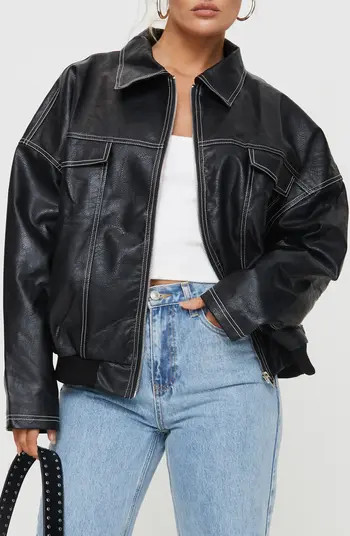Kingley Oversize Faux Leather Bomber Jacket | Nordstrom