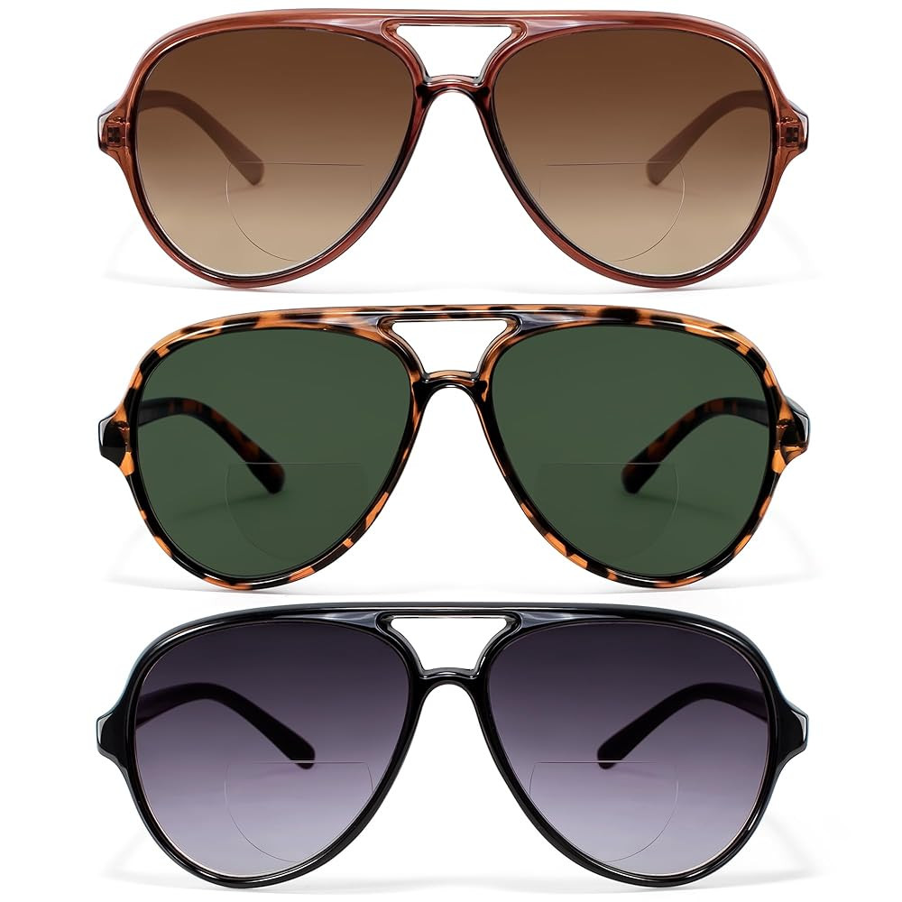 EYEGUARD 3 Pack Retro Aviator Bifocal Reading Sunglasses for Women Men UV400 Protection Classic S... | Amazon (US)