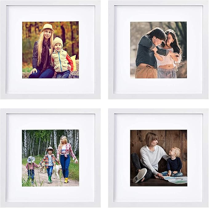 12x12 White Picture Frame Set,Square Photo Frame with Mat Display Pictures 8x8 or 12x12 Without M... | Amazon (US)