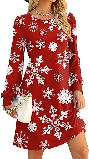 Aloodor Women's Casual Dresses Short Sleeve V-Neck Dress with Pockets | Amazon (US)