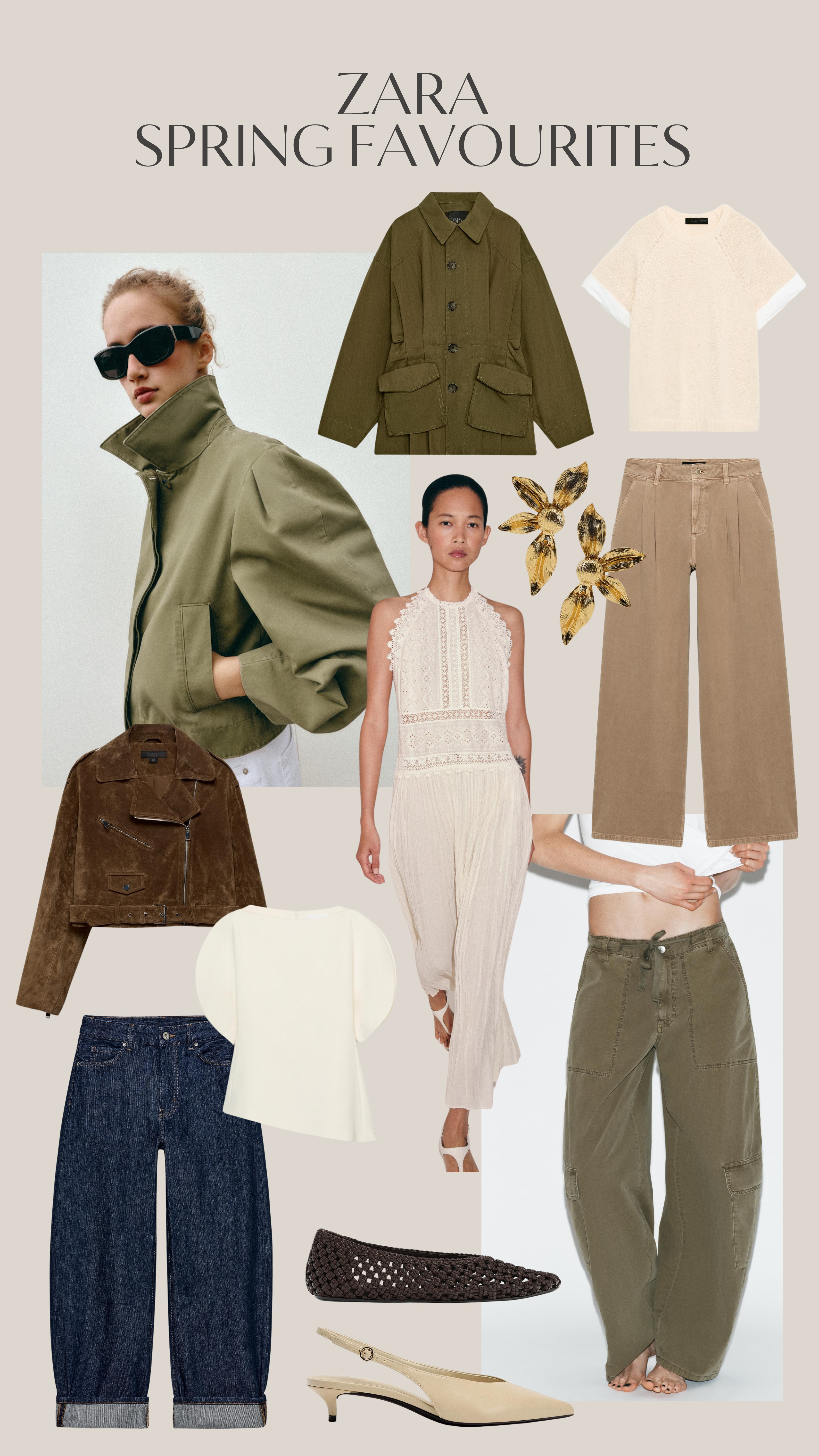 This week's Zara spring faves 🤎

Utility jacket, cargo trousers, wide leg jeans, barrel leg, balloon jeans, dark denim, suede jacket, knit top, lace dress, jeans and a nice t shirt, high neck, funnel neck 

 #LTKuk #LTKspring #LTKjeans