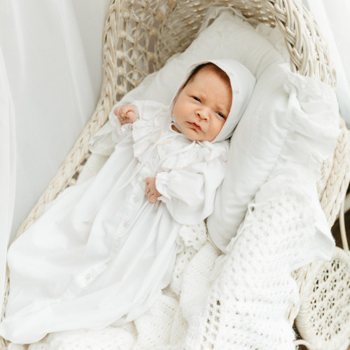 Ribbon Ruffle Smocked Take Me Home Gown with Bonnet | Feltman Brothers