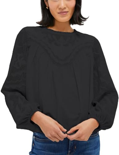 Women's Long Sleeve Lace Blouses Crew Neck Embroidered Mesh Lace Shirt Flowy Patchwork Babydoll T... | Amazon (US)