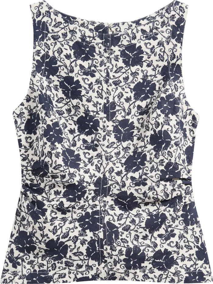 Cinched Boatneck Sleeveless Linen Top | Nordstrom