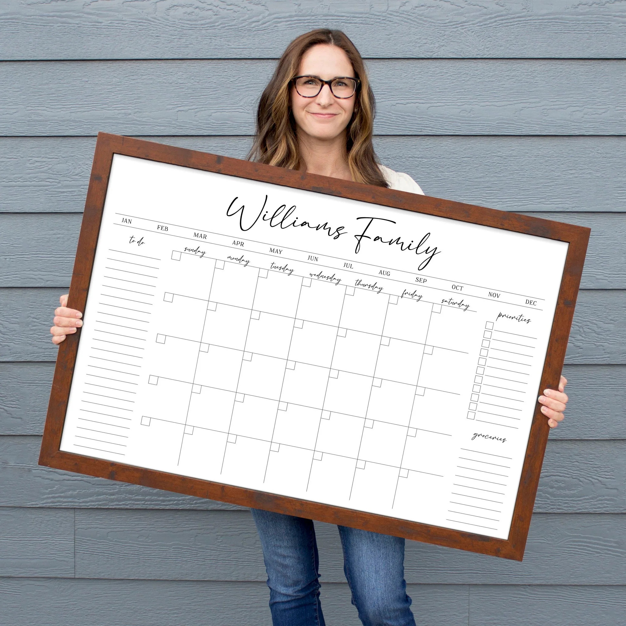 Monthly Framed Whiteboard Calendar + 3 sections | Horizontal Pennington | Circle and Square Decor