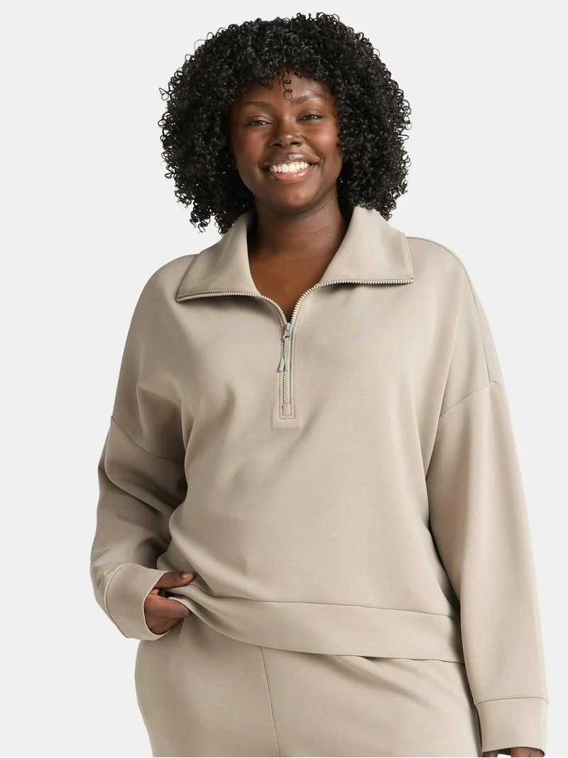 Avia Women's and Women's Plus Scuba Knit Quarter Zip Pullover, Sizes XS-4X - Walmart.com | Walmart (US)