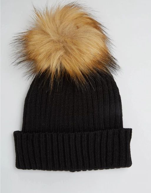 ASOS Rib Beanie With Oversized Ginger Faux Fur Pom | ASOS US