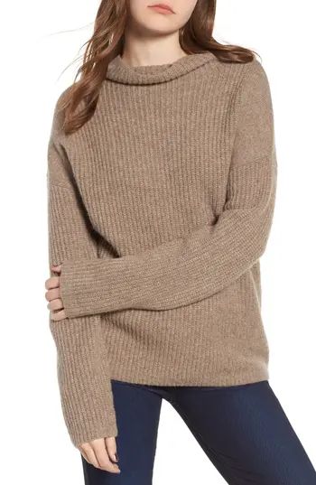 Women's Trouve Rib Funnel Neck Sweater, Size XX-Small - Brown | Nordstrom