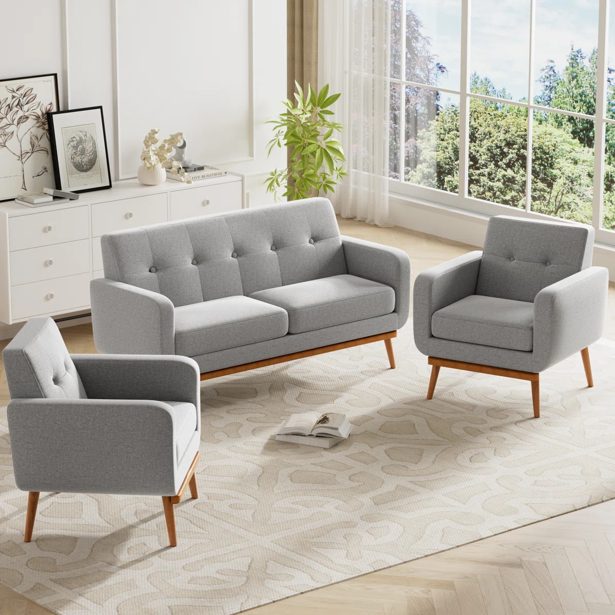 Analeah 3-Piece Tufted Polyester Loveseat and Armchair Set | Wayfair North America