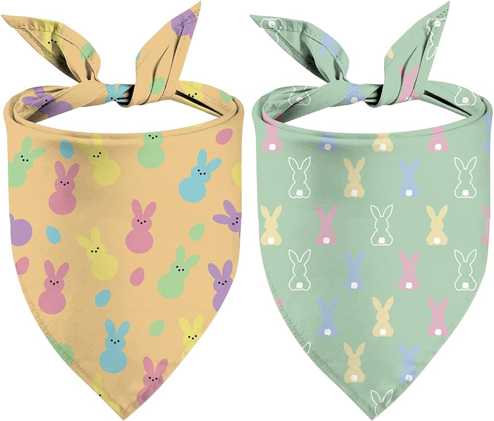 Easter Dog Bandanas Puppy Scarf - Easter Bunny Peeps Dog Outfits - 2 Pcs Adjustable Triangle Doub... | Amazon (US)