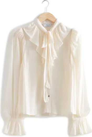 & Other Stories Ruffle Tie Neck Blouse | Nordstrom | Nordstrom