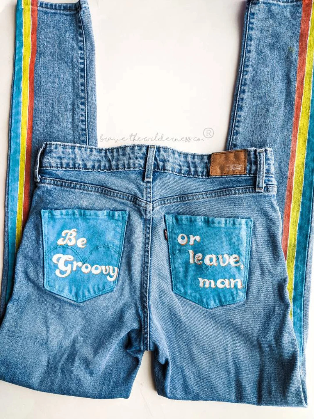 Be Groovy - Levi Jeans with Hand Painted Stripes and Pocket | Etsy (US)