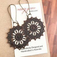 Antique Copper Starburst Earrings, Filigree Mandala Dangle Rustic Urban Boho Jewellery Gift For Her | Etsy (US)