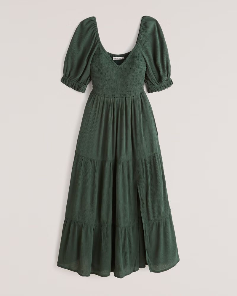 Short-Sleeve Smocked Midi Dress | Abercrombie & Fitch (US)